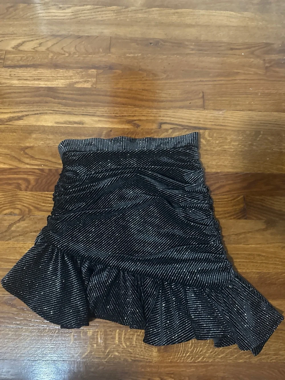 Zara Black Metallic Ruffle-Hem Mini Skirt